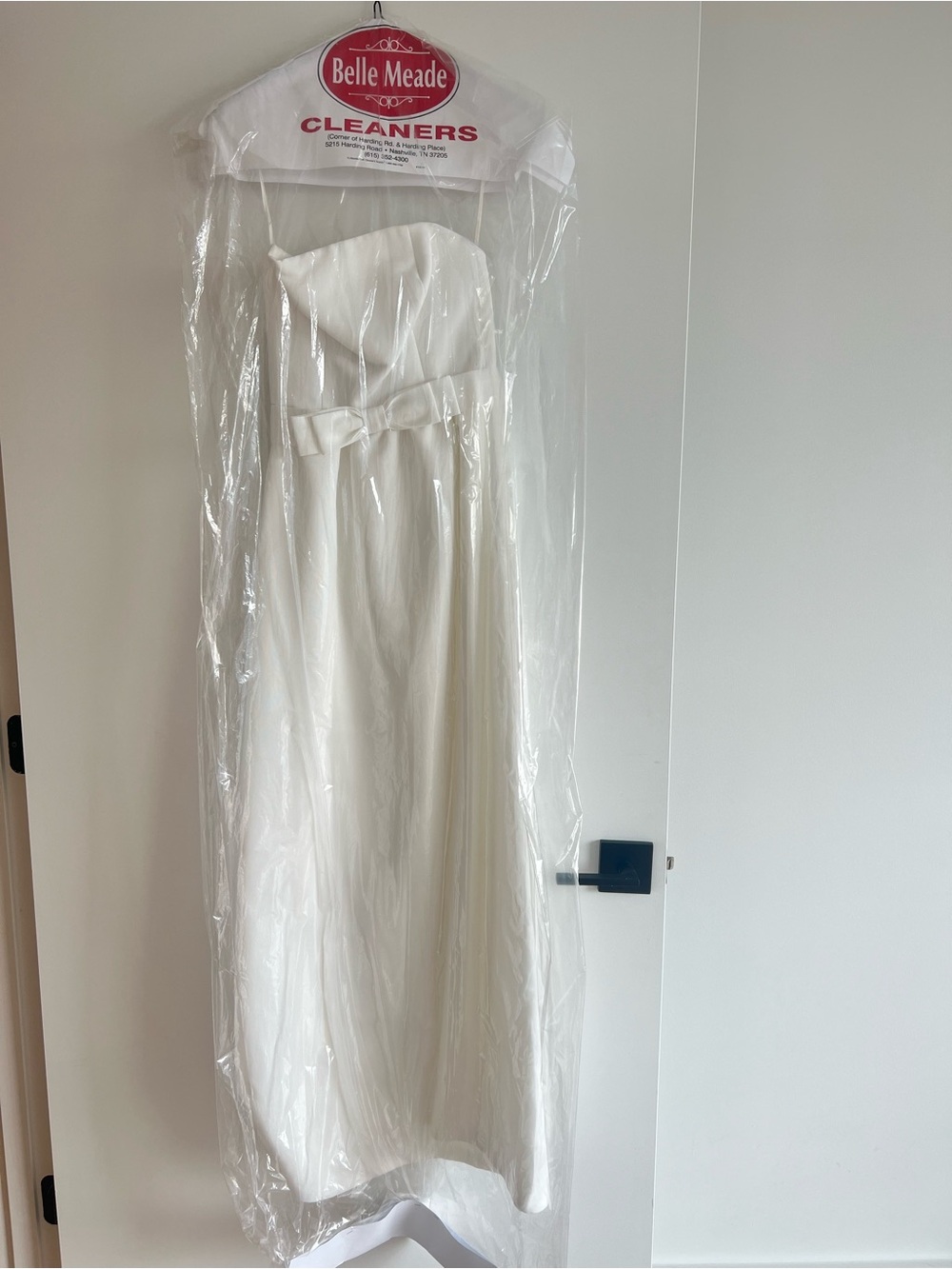 Amsale Ivory Strapless Satin Gown with Bow Waist